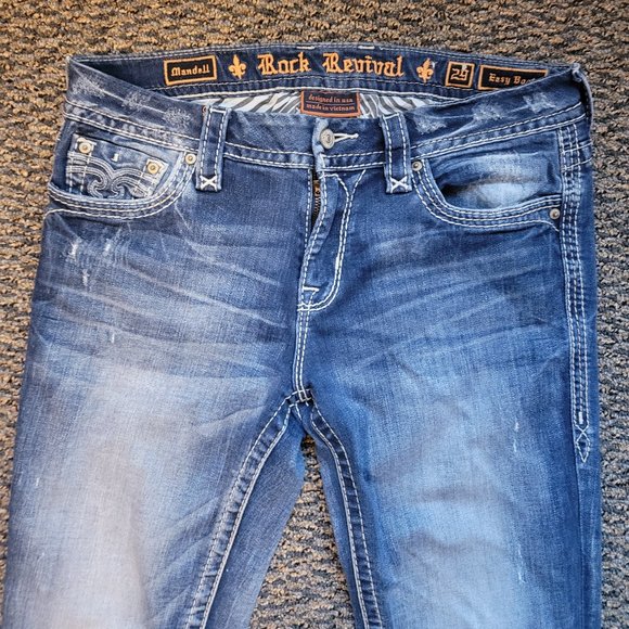 Rock Revival Mandell Easy Boot Jeans Size 29 Embroidered Pocket Rocks - Picture 6 of 15